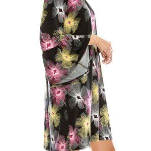 Watermelon Boho Bell Sleeve Scrunch Neck Shift Work Office Dress Medium